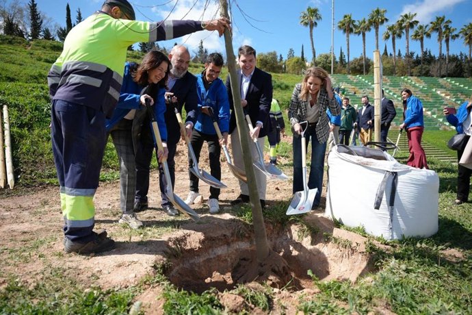 El alcalde de Palma, Jaime Martínez, en la plantación de los árboles del proyecto 'Healthy Cities' en el torrente de sa Riera.