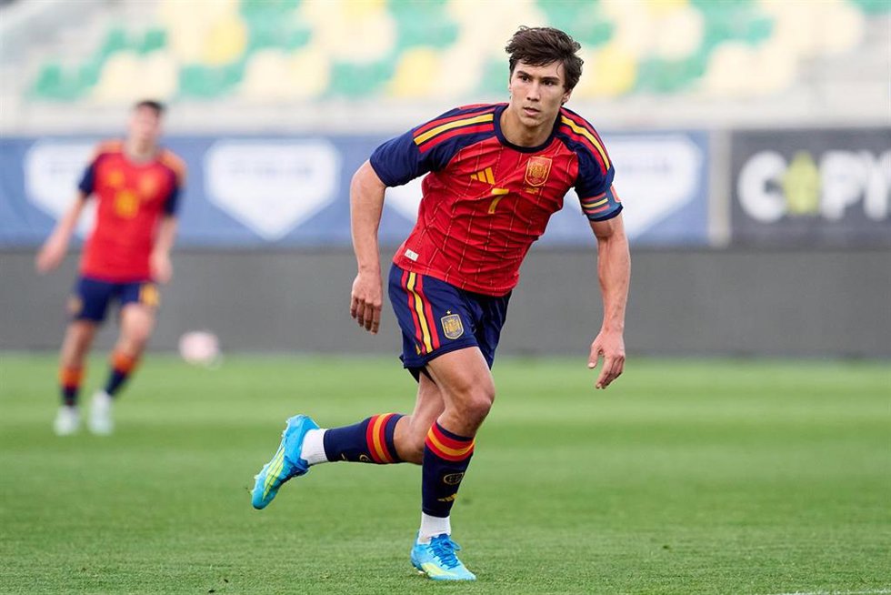 El delantero español Gonzalo García durante el partido de la Sub-21 ante Chipre en Larnaka.