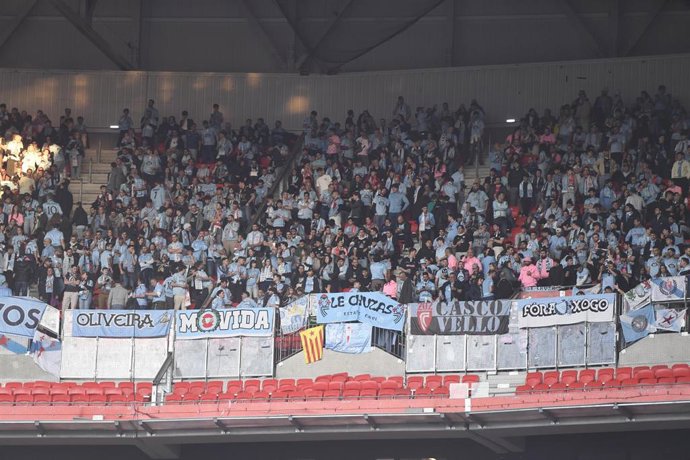 March 19, 2026, Lyon, France: Fans of Celta Vigo during the second leg of the UEFA Europa League 2025/26 quarter-final between Olympique Lyonnais and RC Celta de Vigo, Spain, at the Groupama Stadium in Décines-Charpieu, Lyon, on March 19, 2026