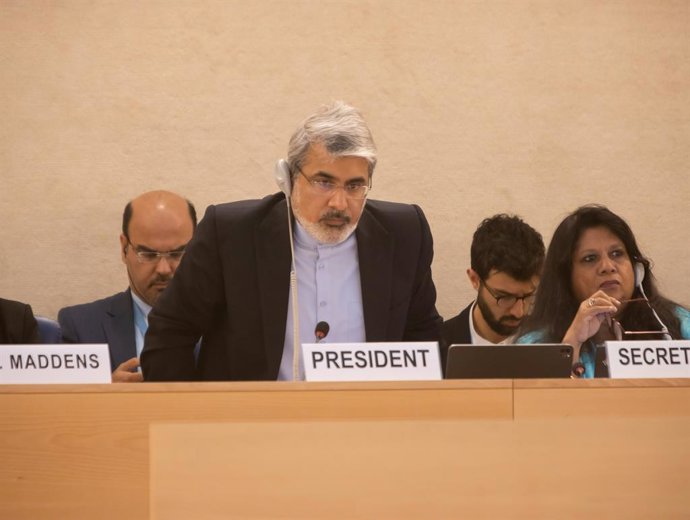 Archivo - November 3, 2023, Geneva, Switzerland: Iran's regime ambassador, Ali Bahreini, chairs the Social Forum of the United Nations Human Rights Council. The Social Forum took place on 2 and 3 November at the Palais des Nations in Geneva.