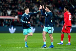 March 27, 2026, Basel, Basel-Stadt, Switzerland: BASEL, SWITZERLAND - MARCH 27: David Raum (22 Germany), right, and Florian Wirtz (17 Germany), left, celebrating after teams fourth goal scored by Florian Wirtz (17 Germany) during the friendly match betwee