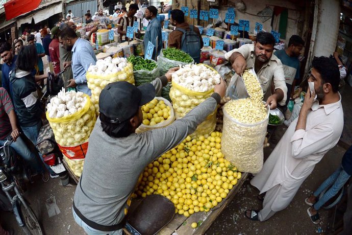 March 1, 2026, Pakistan: Vegetables are being selling at a shop as the customers are not willing to buy vegetables, as the price of daily used general items have touched up to sky due to price hiking in country after increasing petroleum prices, at Bolton