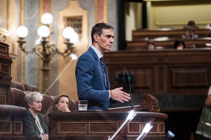 El presidente del Gobierno, Pedro Sánchez, interviene durante una sesión de control al Gobierno, en el Congreso, a 25 de marzo de 2026, en Madrid (España).