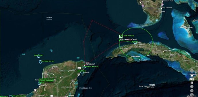 Localização dos navios da Nuestra América em sua rota para Cuba