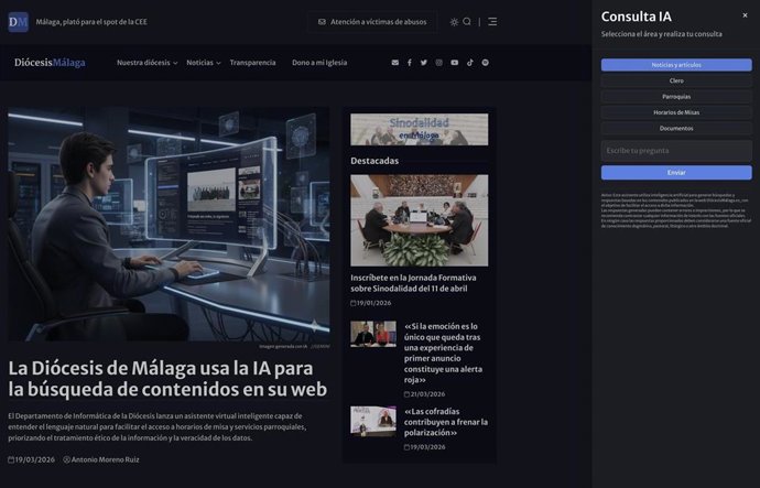 La web de la Diócesis de Málaga incorpora IA para facilitar búsquedas de información de servicios parroquiales.