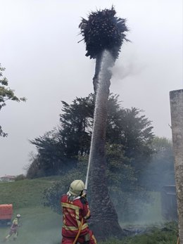 Sofocado un incendio de restos de poda en la finca de una casa en Comillas que afecta a dos palmeras y un cobertizo