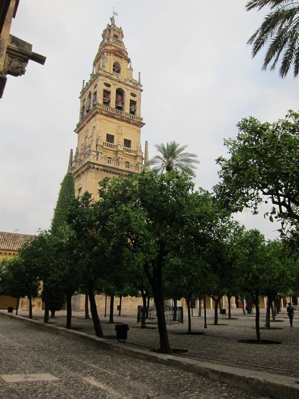 Archivo - El Patio de los Naranjos de la Mezquita de Córdoba con la torre de la Catedral al fondo.