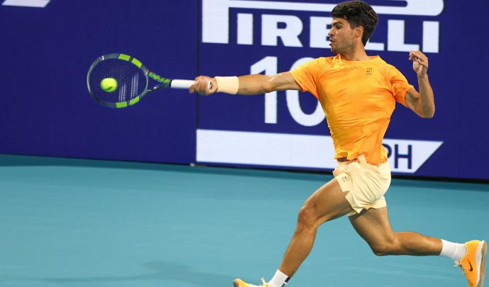 El tenista español Carlos Alcaraz durante el torneo de Miami.