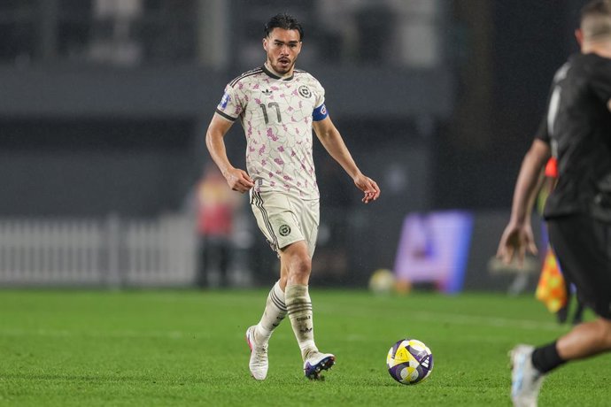 Futbol, Nueva Zelanda vs Chile Partido amistoso en Nueva Zelanda 2026 Gabriel Suazo (c) de Chile durante el partido entre Nueva Zelanda y Chile, correspondiente al Torneo de la Serie FIFA, disputado en Eden Park, Auckland, Nueva Zelanda, el lunes 30 de