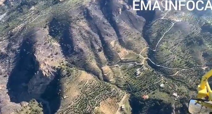 Zona afectada por el incendio en Los Guájares, que ya se encuentra controlado.