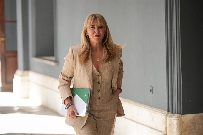 La consejera de Economía, Hacienda, Fondos Europeos y Diálogo Social de la Junta de Andalucía y portavoz del Gobierno, Carolina España, a su llegada a la rueda de prensa posterior a la reunión del Consejo de Gobierno.