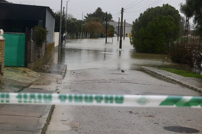 Archivo - Inundaciones en una zona rural de Jerez debido a la crecida del río Guadalete durante las intensas borrascas del pasado invierno. ARCHIVO.