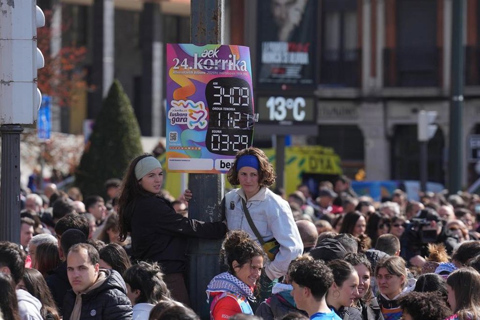 Llegada de la Korrika al Ayuntamiento de Bilbao, a 29 de marzo de 2026