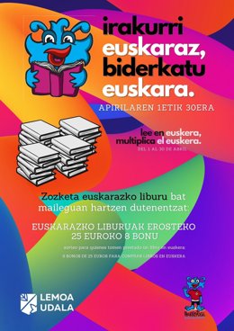 Cartel de la campaña de Lemoa para promover la lectura en euskera.