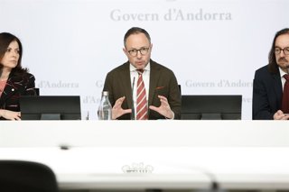 Imma Tor, Xavier Espot i Landry Riba en la roda de premsa d'aquest dilluns sobre l'Entry Exit System