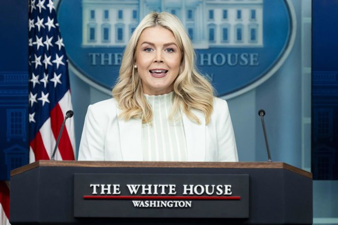 March 25, 2026, Washington, District Of Columbia, USA: White House Press Secretary KAROLINE LEAVITT speaking at a press briefing in the White House Press Briefing Room in Washington, D.C.