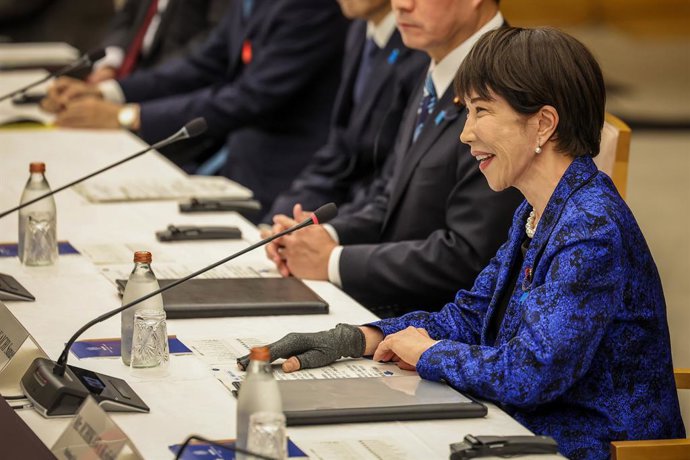 March 6, 2026, Tokyo, Japan: Japan's Prime Minister Sanae Takaichi speaks during a meeting with Canada's Prime Minister Mark Carney in Tokyo, Japan. Carney is in Japan for economic and security talks.