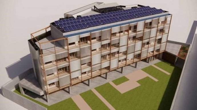 Maqueta de las viviendas colaborativas que se construirán en la calle Jardines del Buen Retiro de Valladolid.