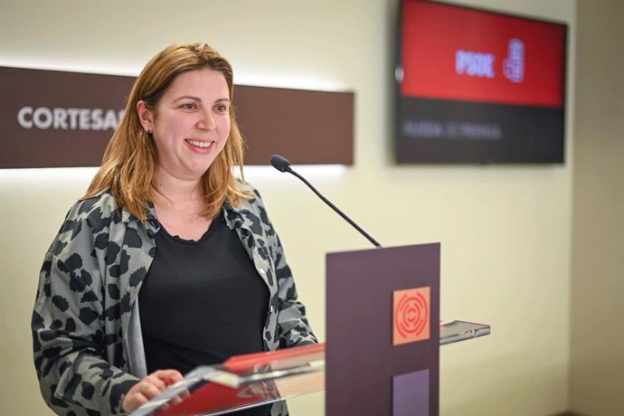 La diputada socialista por la provincia de Teruel y portavoz adjunta del Grupo parlamentario, María Ariño, en rueda de prensa.