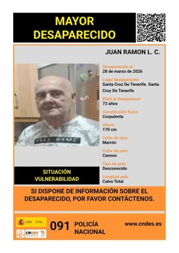 Sucesos.- Buscan a Juan Ramón, un hombre de 72 años con alzhéimer desaparecido en Santa Cruz de Tenerife