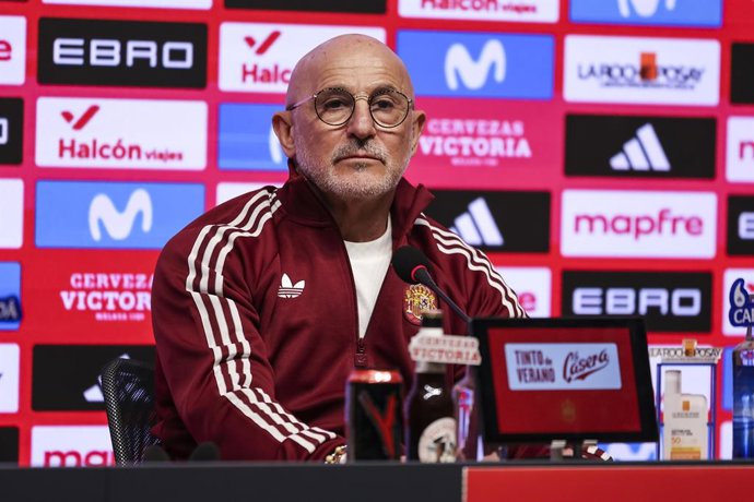 Luis de la Fuente, head coach of Spain, attends the press conference ahead of the International friendly, football match against Egypt at RCDE Stadium on March 30, 2026 in Cornella, Spain.