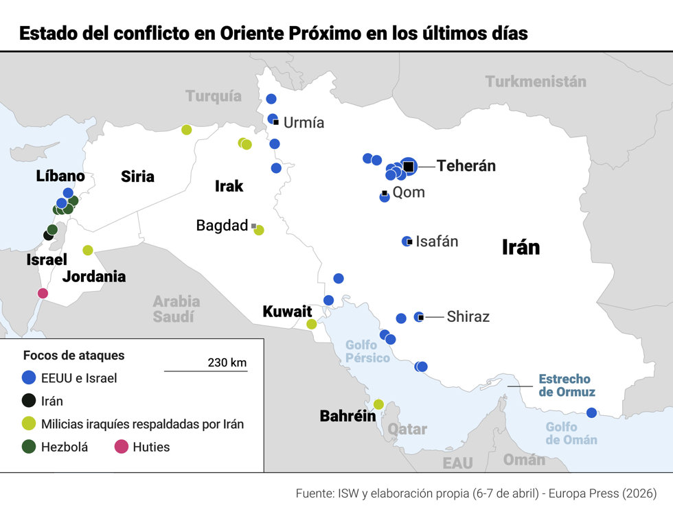 Mapa del estado del conflicto en Oriente Próximo