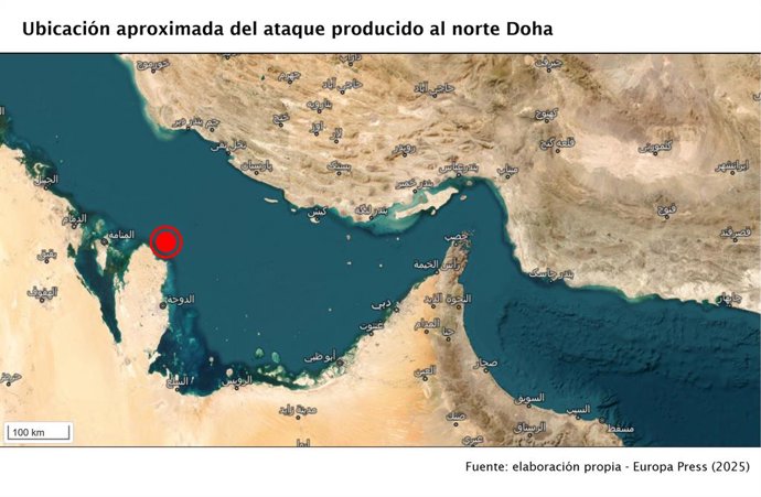 Localização aproximada do local onde a embarcação foi atacada, ao norte de Doha (Catar)