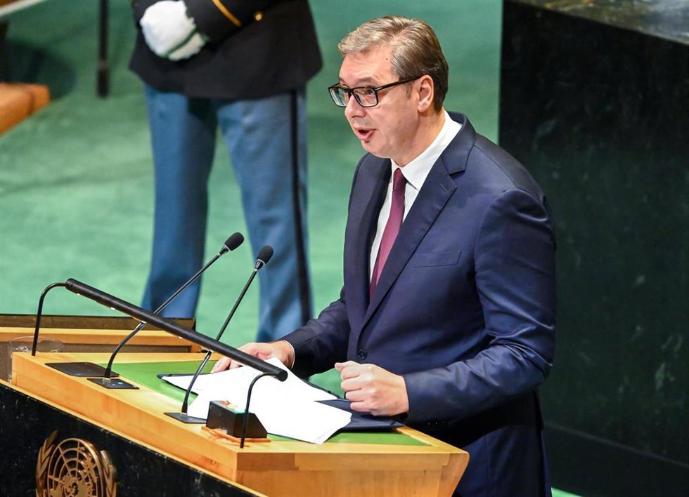 Archivo - El presidente serbio, Aleksandar Vucic, en un discurso en la asamblea de la ONU. 