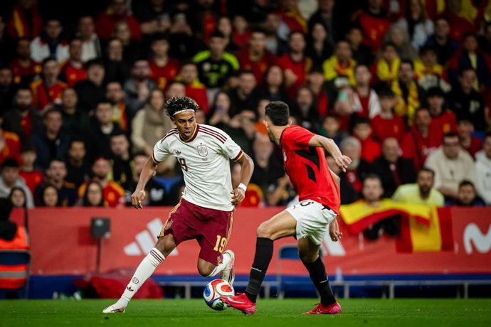 31 March 2026, Spain, Barcelona: Spain's Lamine Yamal in action during an International Friendly match between Spain and Egypt at RCDE Stadium. Photo: Felipe Mondino/SOPA Images via ZUMA Press Wire/dpa