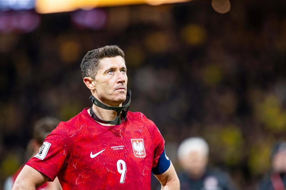 El delantero polaco Robert Lewandowski, en la repesca del Mundial 2026 ante Suecia.