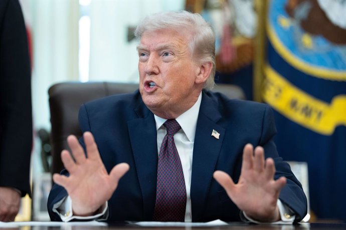 March 31, 2026, Washington, District Of Columbia, USA: United States President Donald J Trump gives remarks during an Executive Order signing event in the Oval Office of the White House in Washington, DC, USA, on Tuesday, March 31, 2026. The order will ha