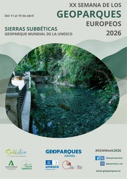 Cartel de la Semana de los Geoparques Europeos en el Espacio Natural de las Sierras Subbéticas.