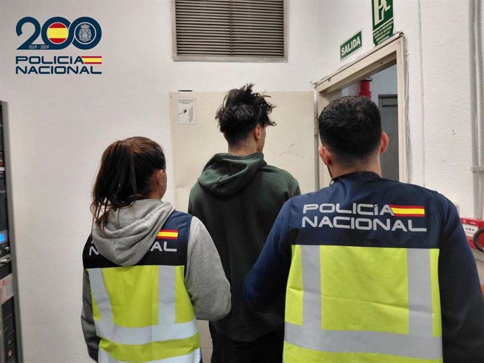 Agentes de la Policía Nacional con uno de los detenidos por varios robos en el centro de Palma.