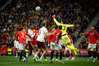March 31, 2026, Barcelona, Spain: Goalkeeper Mostafa Shobeir of Egypt seen in action during a friendly match between Spain and Egypt at RCDE Stadium in Barcelona, , Spain, on March 31 2026. Photo by Felipe Mondino