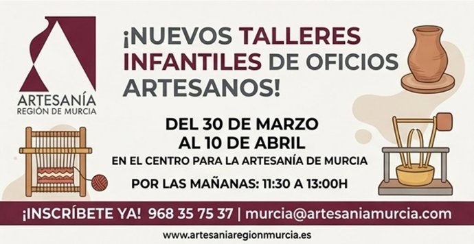 Cartel de los talleres infantiles que se ofrecerán durante Semana Santa y Fiestas de Primavera.