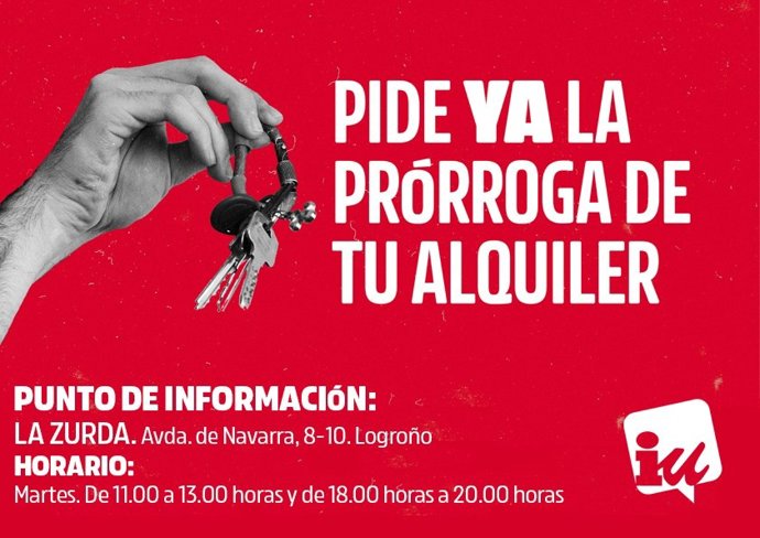 Izquierda Unida pone en marcha en Logroño un servicio de asesoría sobre la prórroga de los Contratos de alquiler que vencen en 2026 o 2027