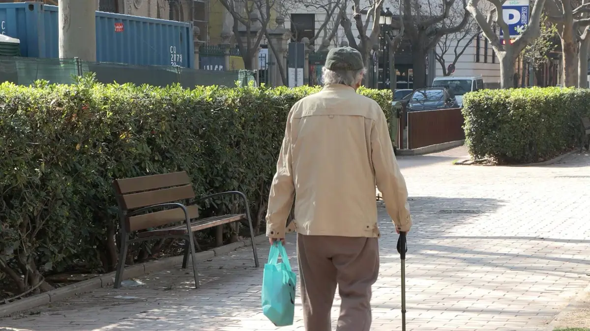Persona mayor con bastón y compra. - EUROPA PRESS