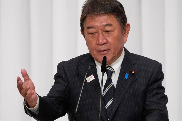 Archivo - El ministro de Exteriores de Japón, Toshimitsu Motegi, durante un acto político en Tokio.