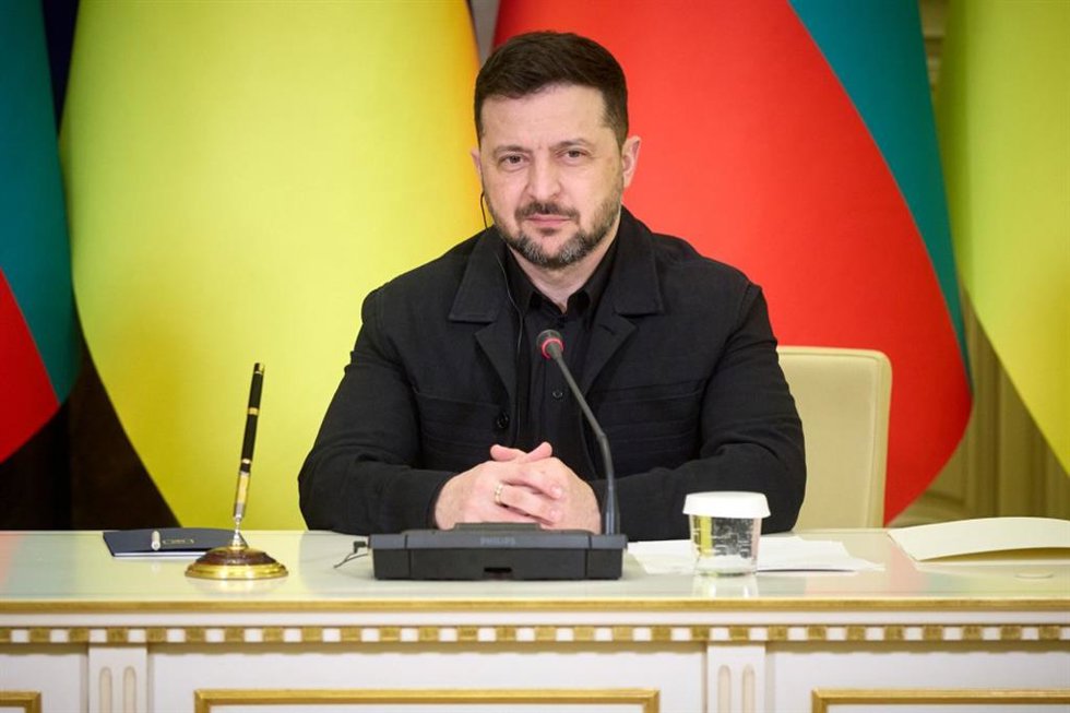 El presidente ucraniano, Volodimir Zelenski, durante una reciente rueda de prensa en Kiev.