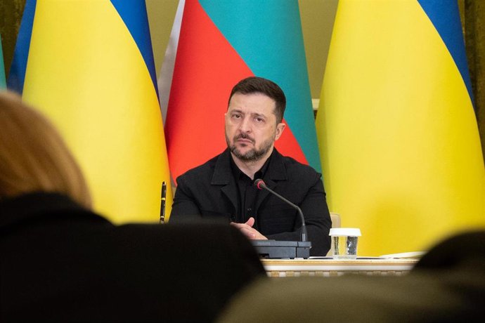 El presidente ucraniano, Volodimir Zelenski, en una reciente rueda de prensa en Kiev. 