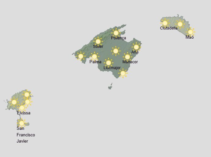 Mapa del tiempo en Baleares para este sábado 4 de abril.