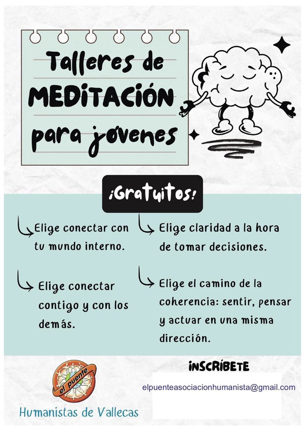 La asociación humanista El Puente ofrece talleres de meditación gratuitos para jóvenes