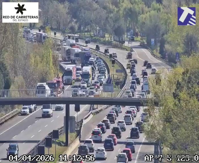 Estat de l'autopista AP-7 a Llinars del Vallès (Barcelona)
