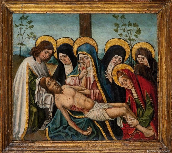 Pintura gótica castellana del 'Llanto sobre Cristo muerto', vendida por 4.000 € en todocoleccion