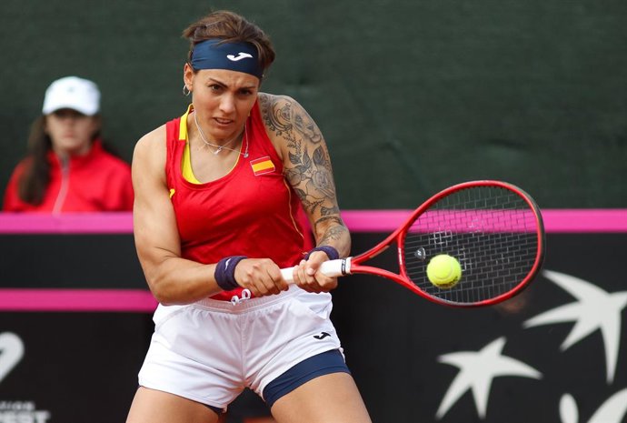 Archivo - Arquivo - CARTAGENA, ESPANHA - 8 DE FEVEREIRO: Aliona Bolsova, da Espanha, durante partida de tênis da Fed Cup disputada entre Espanha e Japão no La Manga Club, em 8 de fevereiro de 2020, em Cartagena, Múrcia, Espanha.