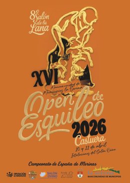 Cartel del XVI Open de Esquileo de Castuera, que se celebra del 10 al 11 de abril de 2026 en la localidad pacense.