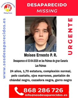 Buscan a Moisés Ernesto, un joven de 24 años desaparecido este viernes en Las Palmas de Gran Canaria