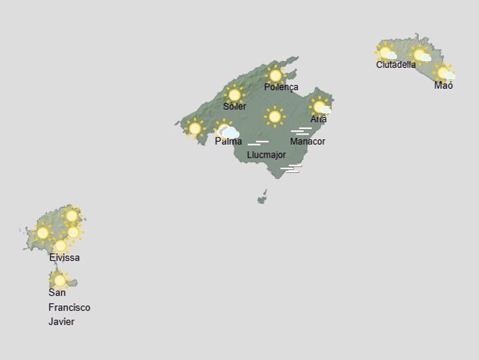 Mapa del tiempo para este domingo 5 de abril en Baleares.