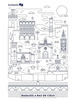 Cartel de 'Badajoz a ras de cielo', programa de visitas de la Fundación CB por el Casco Antiguo de Badajoz.