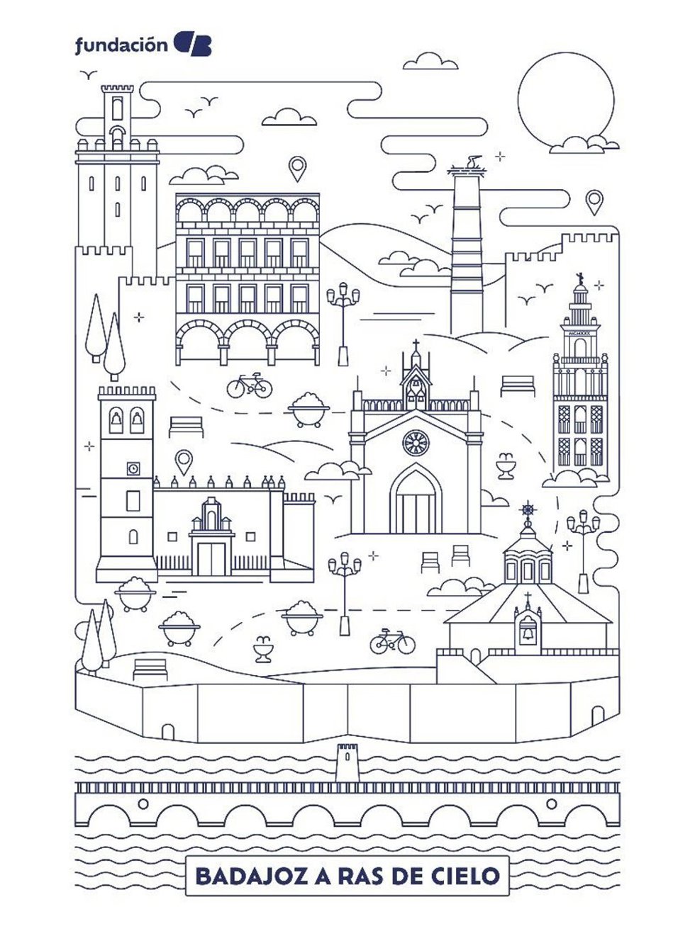 Cartel de 'Badajoz a ras de cielo', programa de visitas de la Fundación CB por el Casco Antiguo de Badajoz.